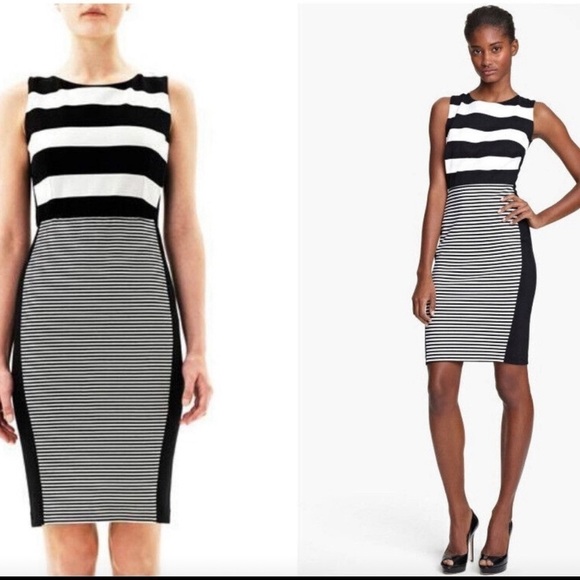 MaxMara Dresses & Skirts - Max Mara Striped Mini Sleeveless Dress Black White Sz 42 Made‎ In Italy Flawed*